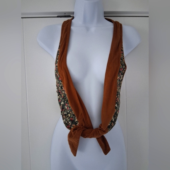 Zara/ Brown Vegan Suede/ Floral Lining Vest/ Size US M - Picture 4 of 13